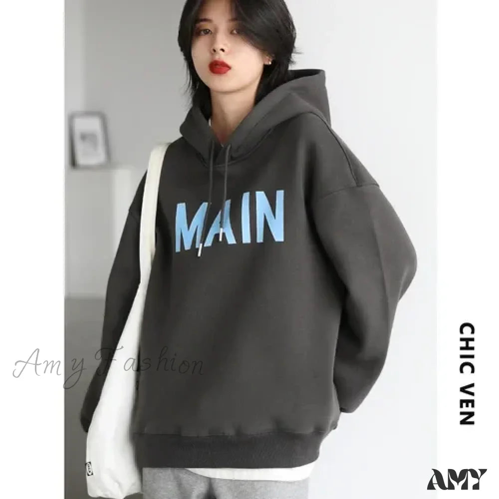 Streetwear Casual Cozy Comfortable Loose Trendy Stylish Elegant Hoodies Dark Gray / L