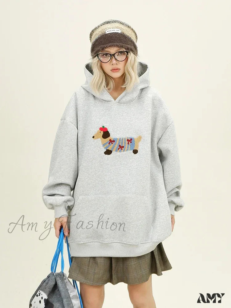 Streetwear Casual Loose Autumn Winter Cartoon Embroidery Hoodie