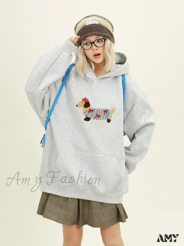 Streetwear Casual Loose Autumn Winter Cartoon Embroidery Hoodie