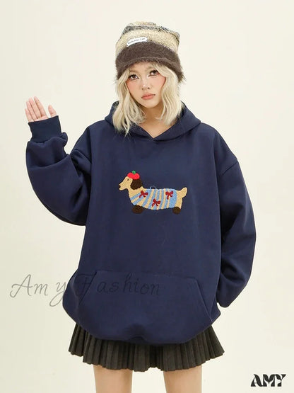 Streetwear Casual Loose Autumn Winter Cartoon Embroidery Hoodie