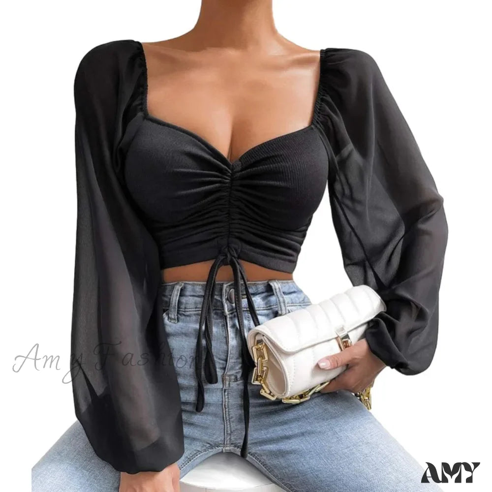 Streetwear Harajuku Sexy Crop Top Trends Long Sleeve Blouse