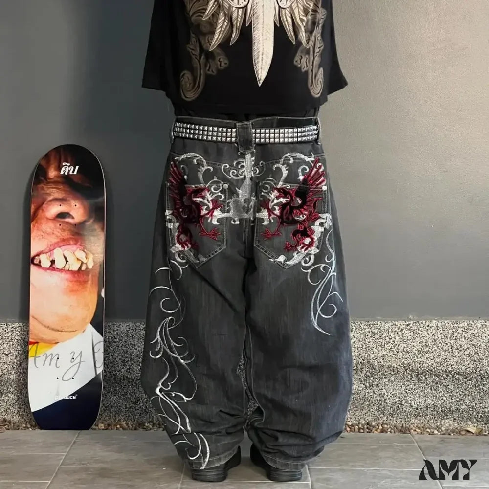 Streetwear Hip Pants Y2K Vintage Baggy Wide Jeans Men Hop Leg 1 / S