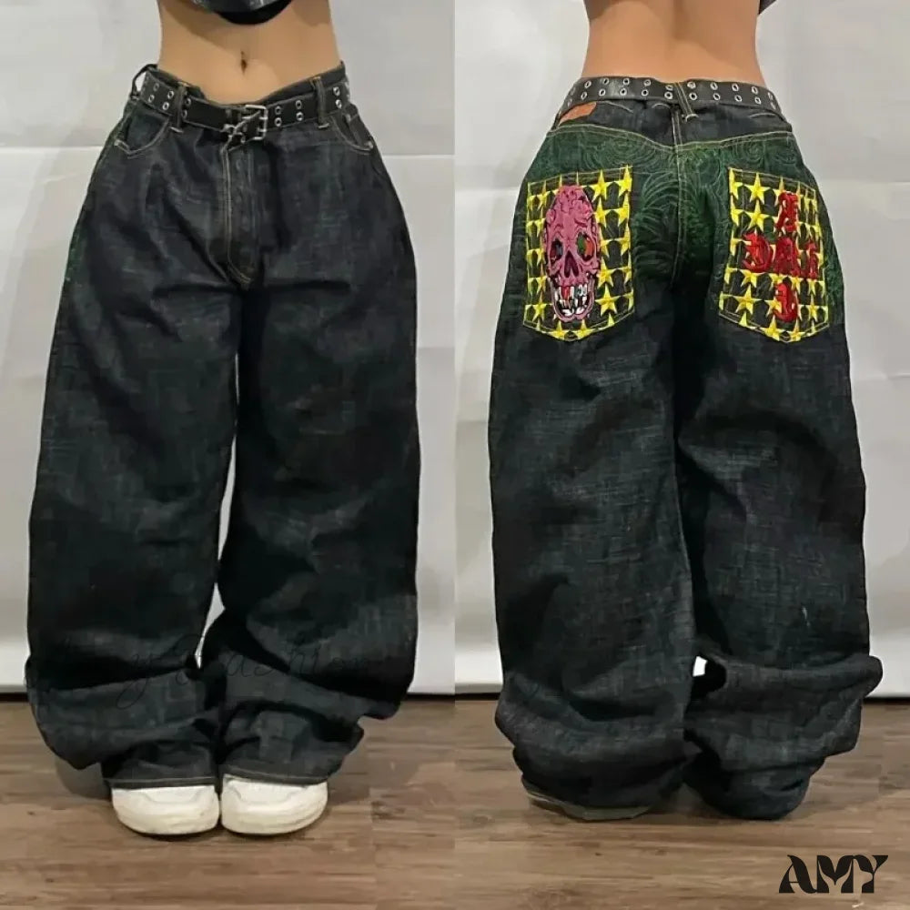 Streetwear Hip Pants Y2K Vintage Baggy Wide Jeans Men Hop Leg 2 / S