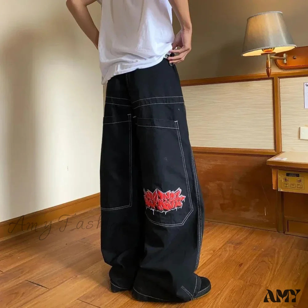 Streetwear Hip Pants Y2K Vintage Baggy Wide Jeans Men Hop Leg 4 / S