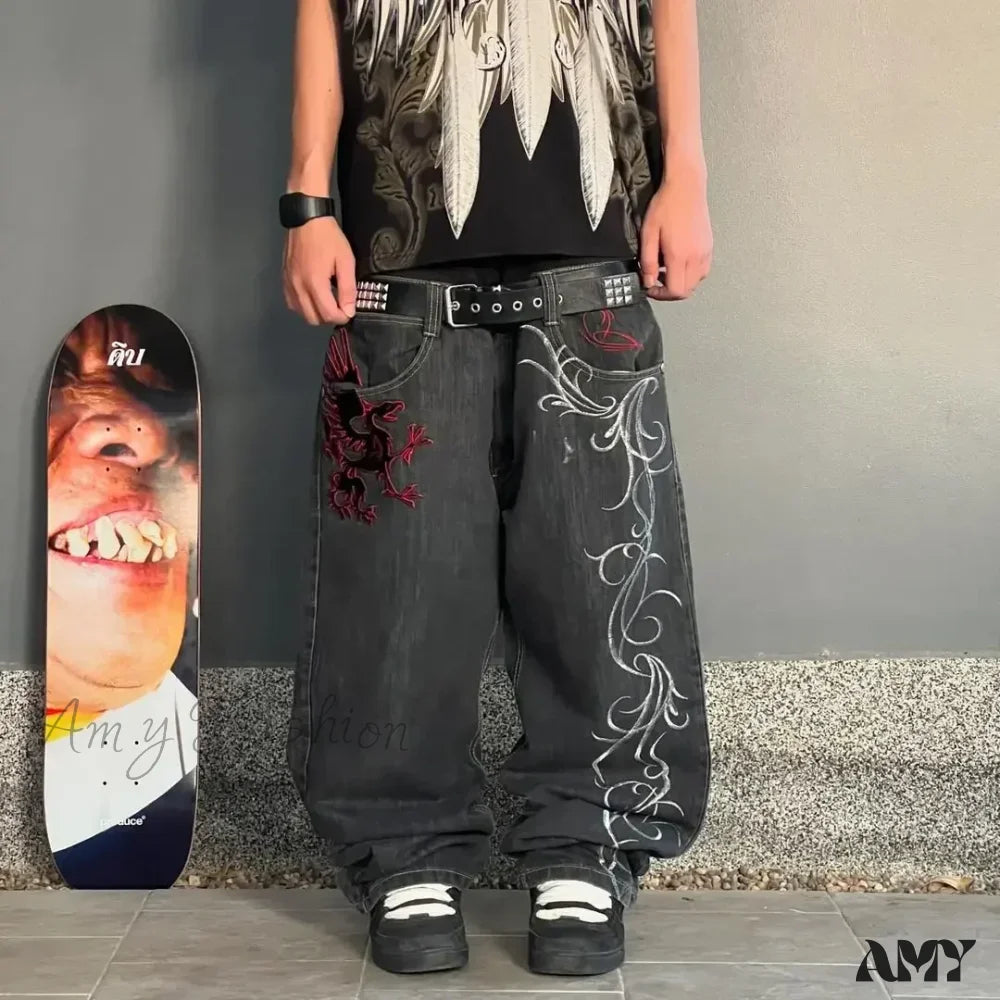 Streetwear Hip Pants Y2K Vintage Baggy Wide Jeans Men Hop Leg