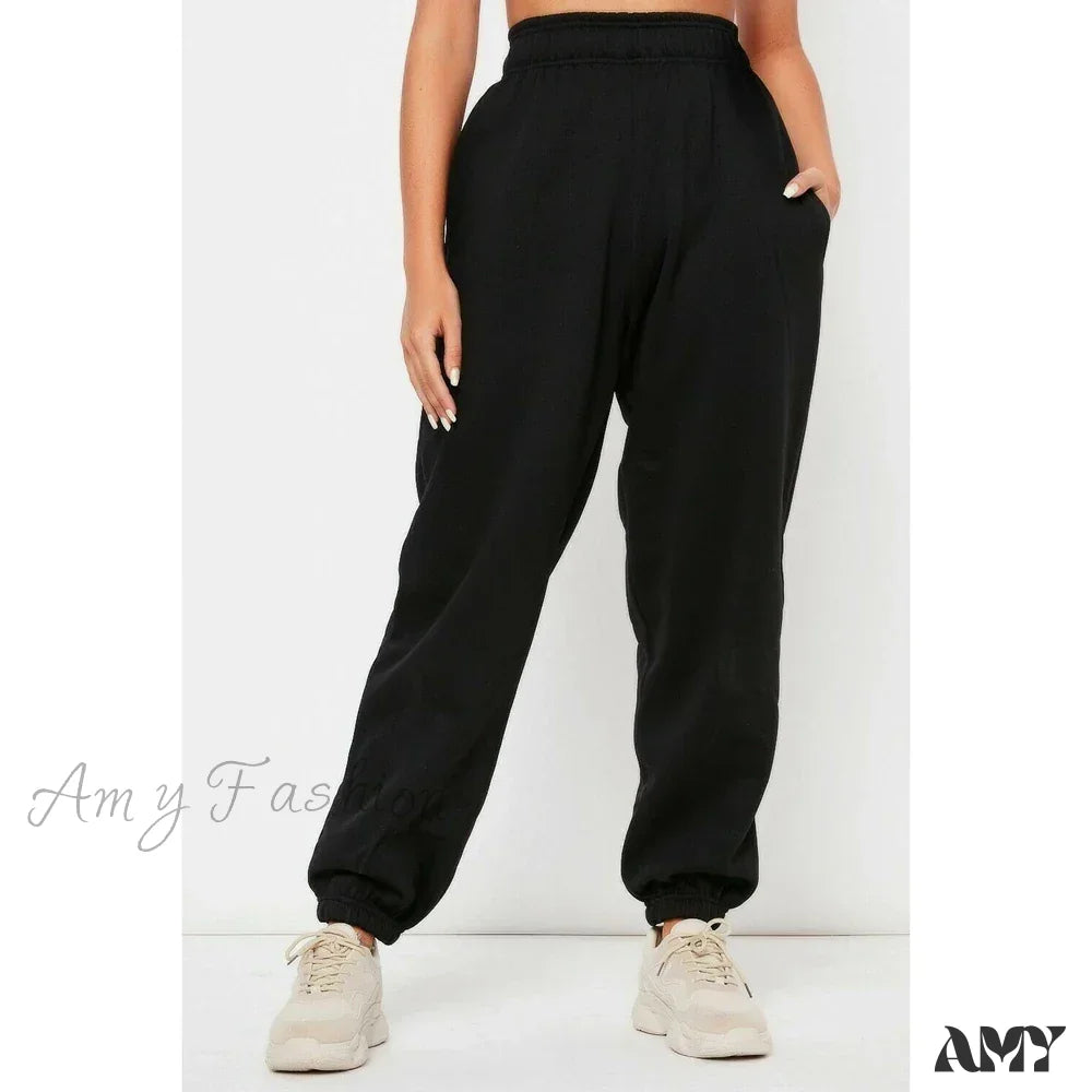 Streetwear Loose Sporty High Waist Baggy Hip Hop Pants Black / S