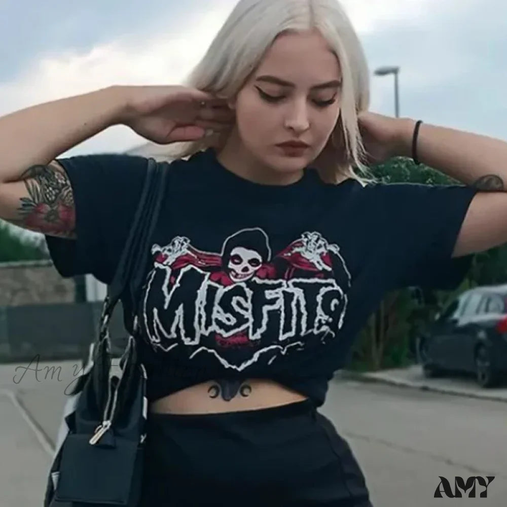 Streetwear Y2K Style Goth Slim Vintage Letter Print Hip Hop Summer T-Shirt Crop Top