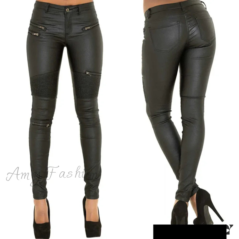 Stretch Faux Leather Skin Tight Gothic Punk Rock Pants