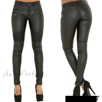 Stretch Faux Leather Skin Tight Gothic Punk Rock Pants