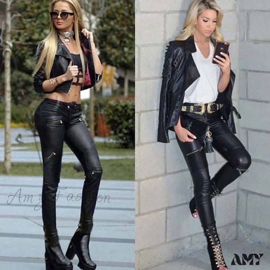 Stretch Faux Leather Skin Tight Gothic Punk Rock Pants