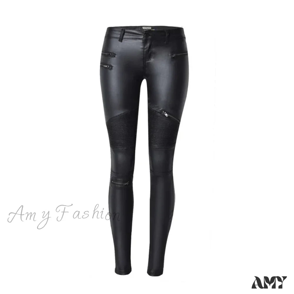 Stretch Faux Leather Skin Tight Gothic Punk Rock Pants Black / S