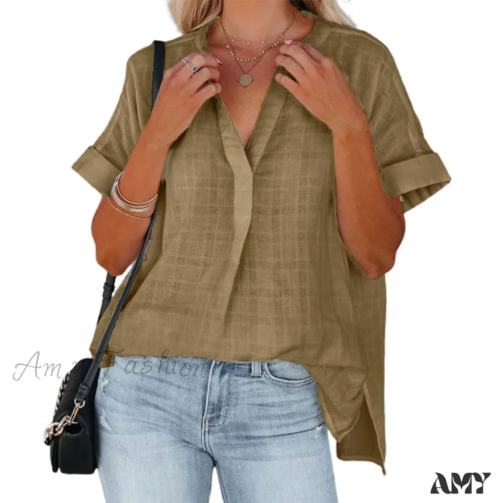 Striped Casual Oversized Elegant Female Summer Tops Blouses Qu033-3 / S