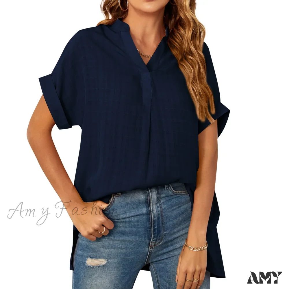 Striped Casual Oversized Elegant Female Summer Tops Blouses Qu033-4 / S