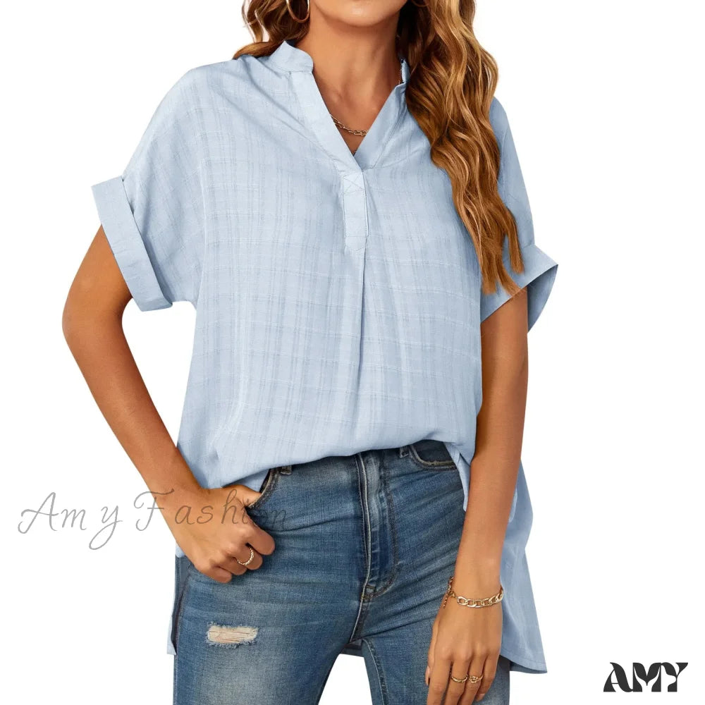 Striped Casual Oversized Elegant Female Summer Tops Blouses Qu033-5 / S