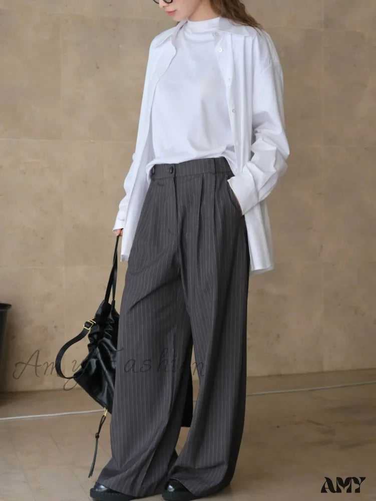 Striped High Waist Loose Spring Autumn Casual Pants