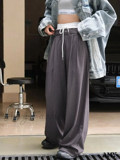 Striped High Waist Loose Spring Autumn Casual Pants