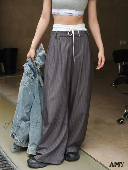 Striped High Waist Loose Spring Autumn Casual Pants