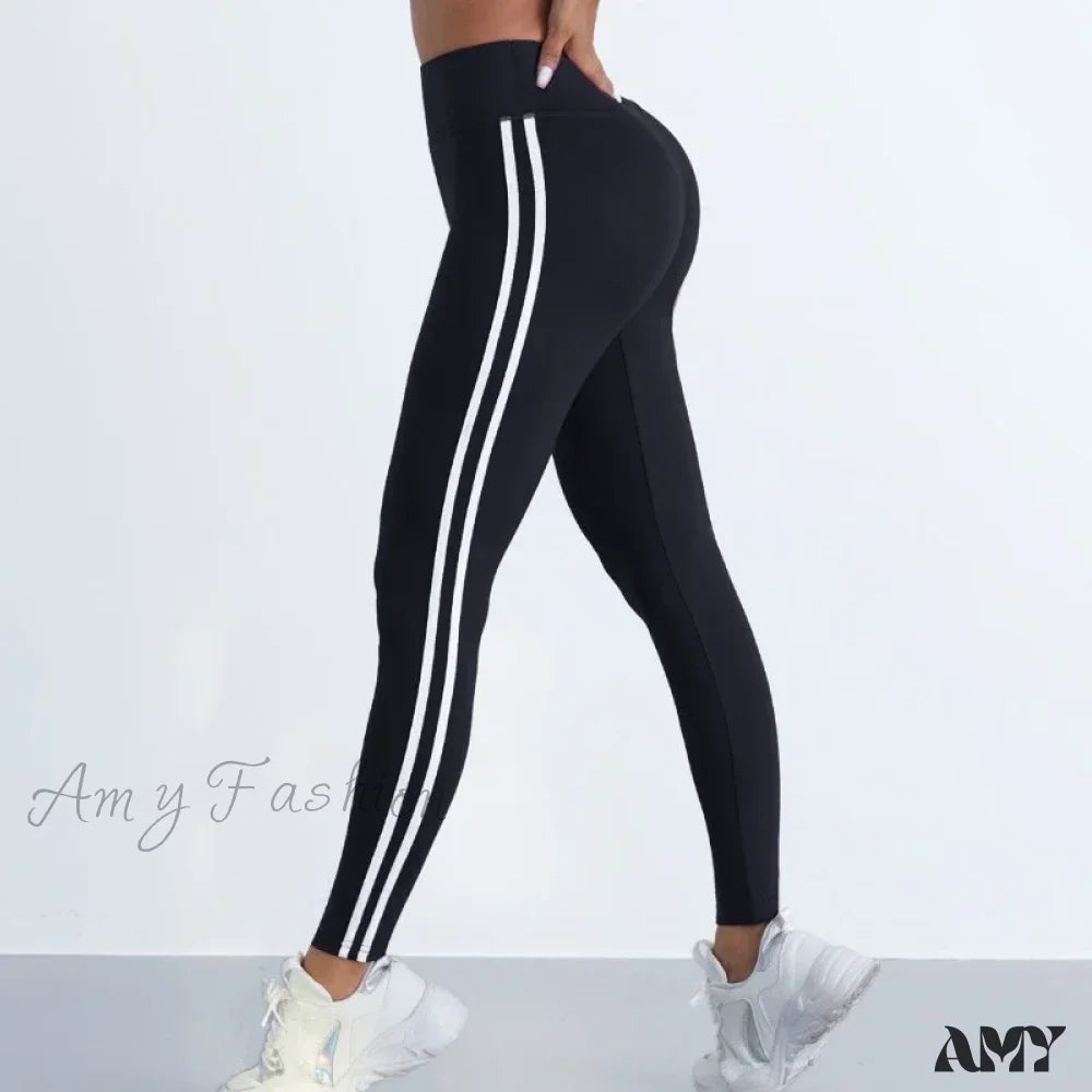 Striped Slim Sports Pants High Waist Hip Lifting Casual Tights Workout Running Stretchy Leggings