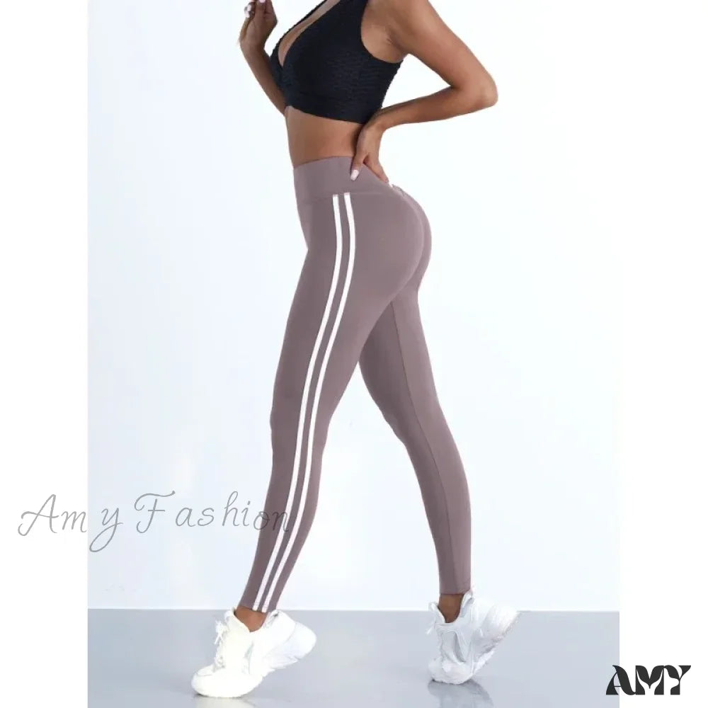 Striped Slim Sports Pants High Waist Hip Lifting Casual Tights Workout Running Stretchy Leggings