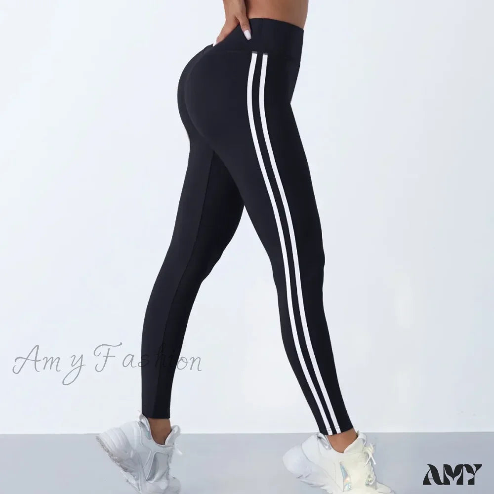 Striped Slim Sports Pants High Waist Hip Lifting Casual Tights Workout Running Stretchy Leggings