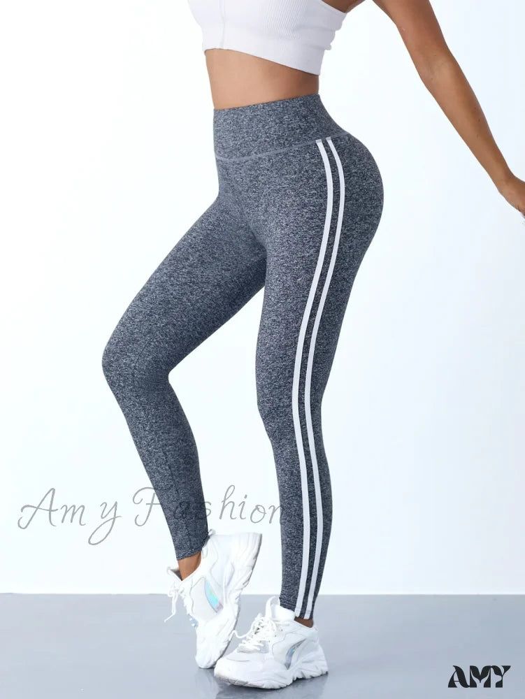 Striped Slim Sports Pants High Waist Hip Lifting Casual Tights Workout Running Stretchy Leggings