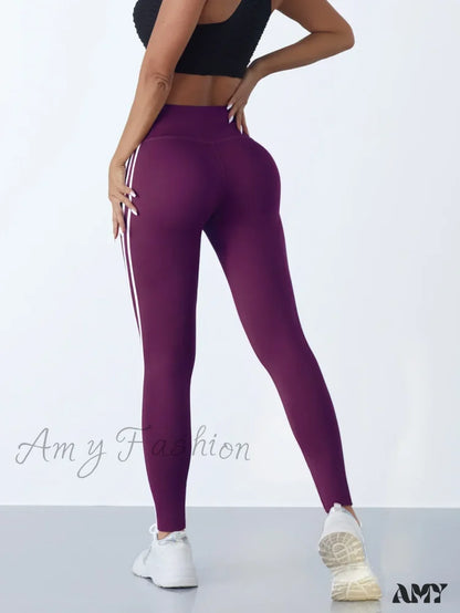 Striped Slim Sports Pants High Waist Hip Lifting Casual Tights Workout Running Stretchy Leggings