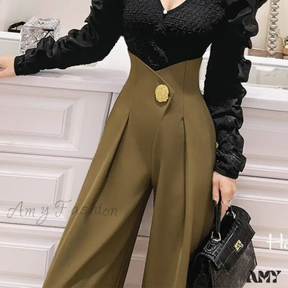 Stylish High Waist Three-Dimensional Spliced Wide Leg Pants