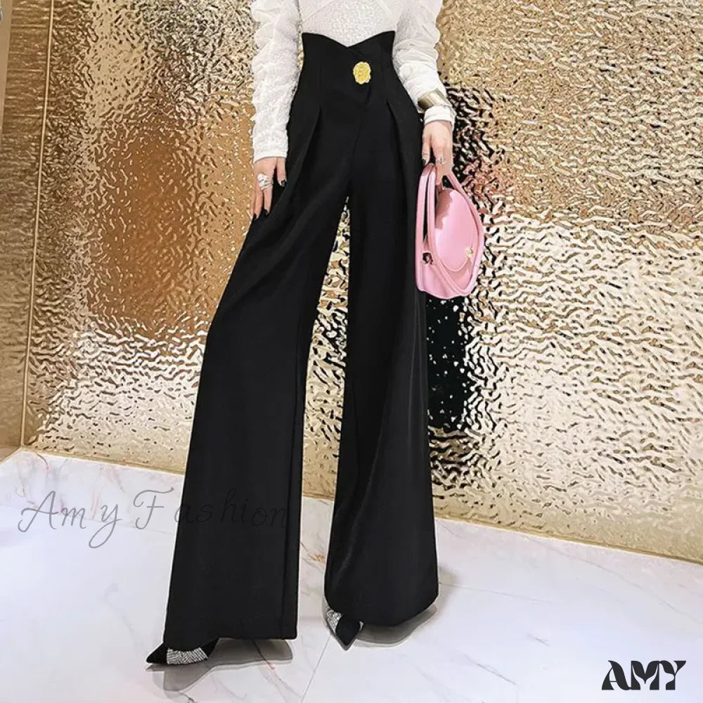 Stylish High Waist Three-Dimensional Spliced Wide Leg Pants Black / S