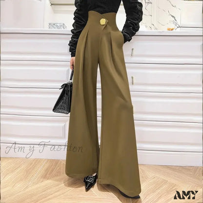 Stylish High Waist Three-Dimensional Spliced Wide Leg Pants Khaki / S