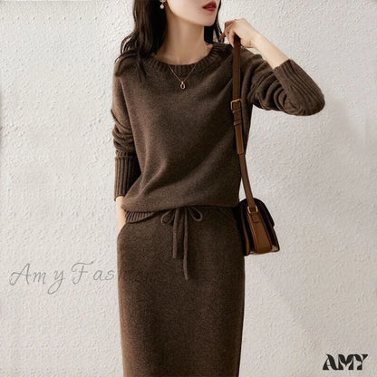 Stylish Knit Two-Piece Early Fall Skirt Suit