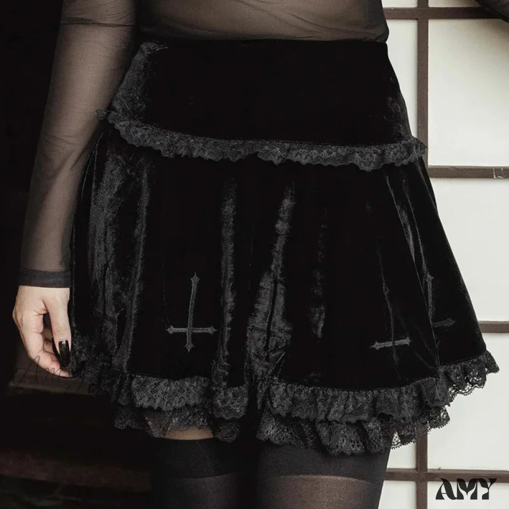 Stylish Skirt Casual Fashion Trim Summer Black Lace Gothic Embroidery Sexy