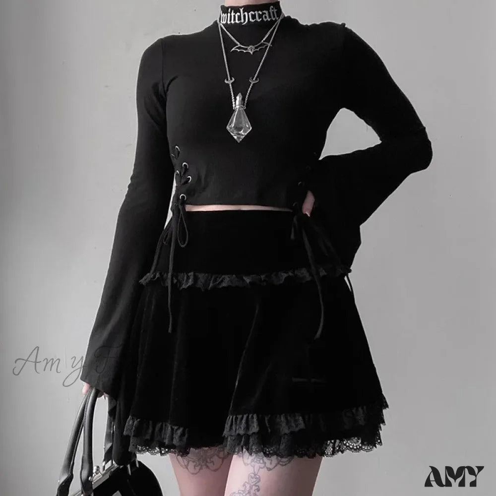 Stylish Skirt Casual Fashion Trim Summer Black Lace Gothic Embroidery Sexy