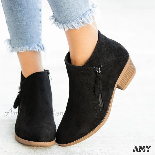 Suede Chunky Zipper Plus Size Thick Women’s Autumn Winter New Short Martin Boots Shoes