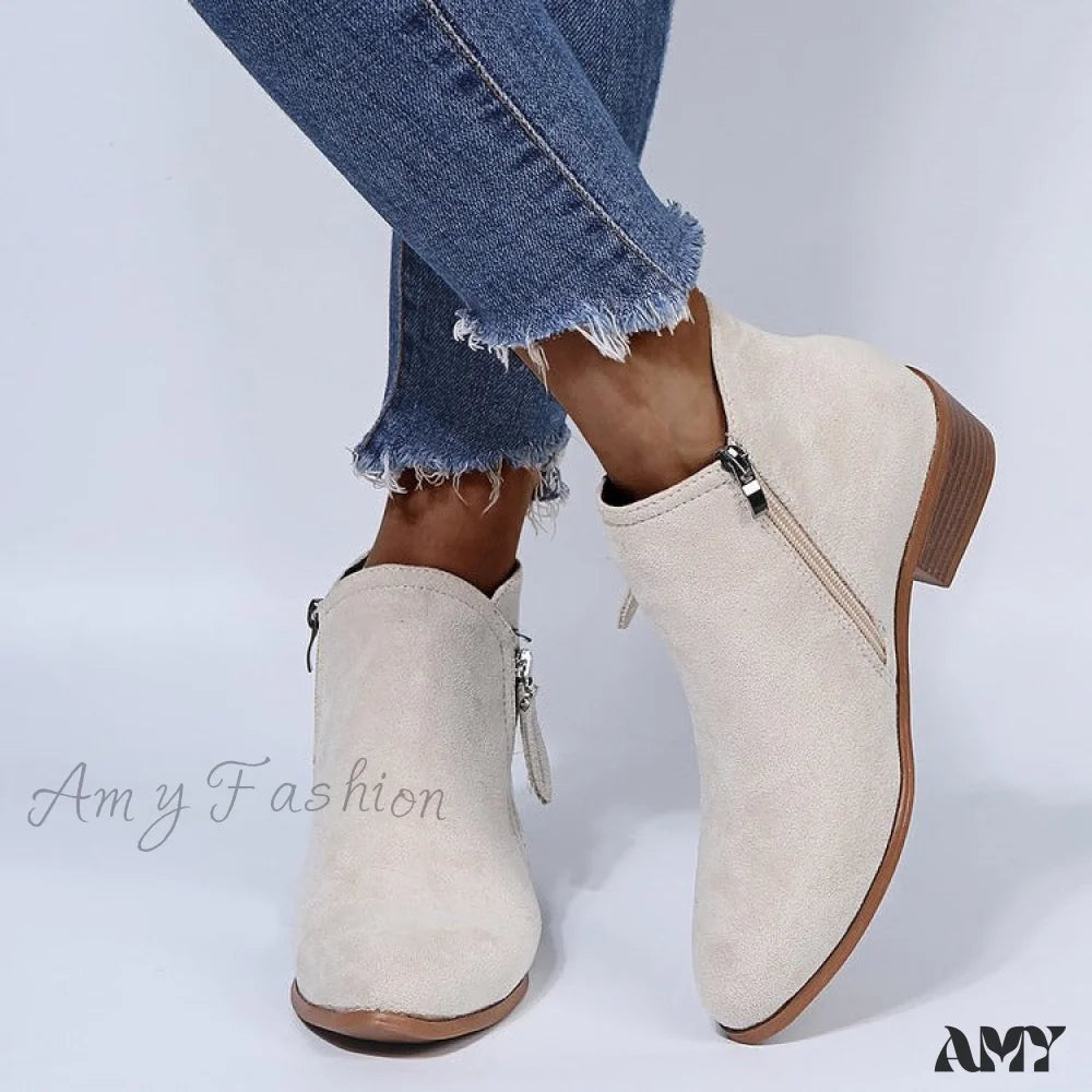 Suede Chunky Zipper Plus Size Thick Women’s Autumn Winter New Short Martin Boots Shoes