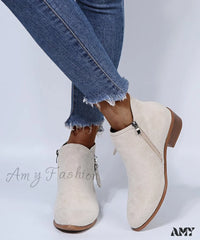 Suede Chunky Zipper Plus Size Thick Women’s Autumn Winter New Short Martin Boots Shoes White / 36