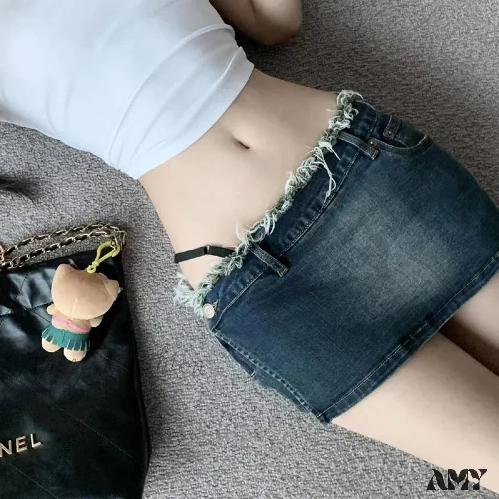 Summer Low Waist Straight Streetwear Denim Dress Korean Fashion Wrap Hips Skirt