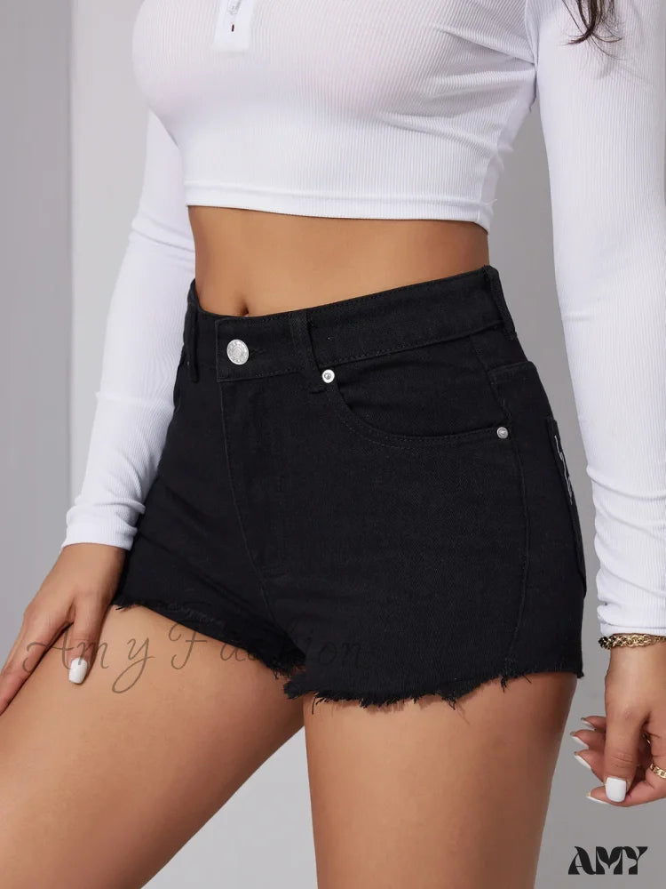 Summer New Black Mid-Waist Embroidered Fashion Sexy Skinny Short