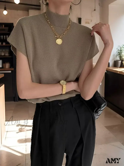 Summer Sexy Fashion Short Sleeve Round Neck Elegant Casual Sweater