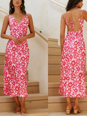 Bandage Backless Floral Dress