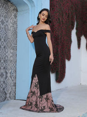 Temperament Black Word Neck Slim Evening Dress