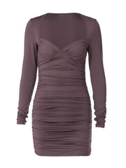 Deep V Tube Top Long Sleeve Slim Fit Wrinkled Fashion Dress