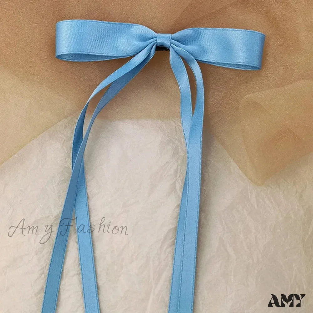 Sweet Solid Color Head Bow Headdress - Christmas Hair Accessory Blue