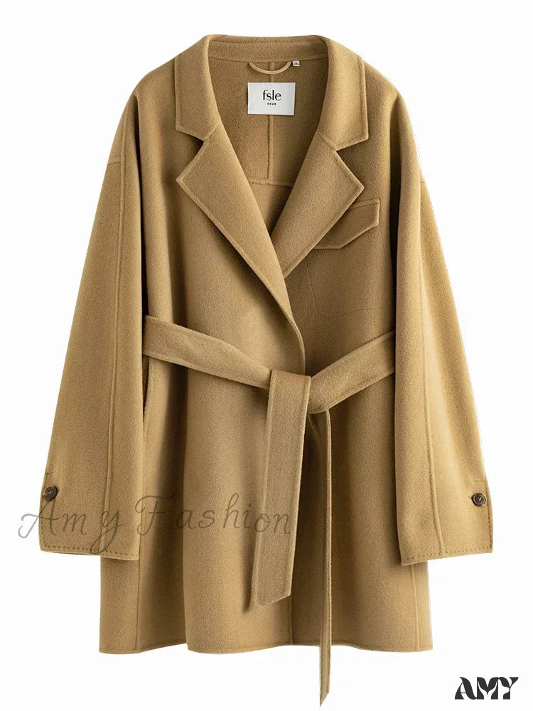 Temperament Mid-Length Double-Sided Pure Wool Solid Color High-Quality Elegant Coat