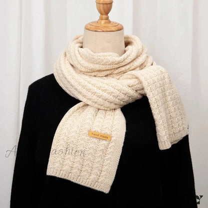 Thick Knitted Cashmere Lady Korean Style Winter Scarf Apricot