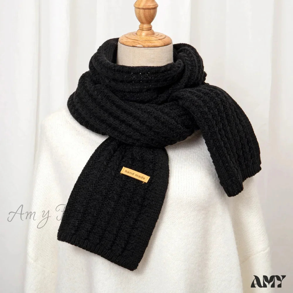 Thick Knitted Cashmere Lady Korean Style Winter Scarf Black