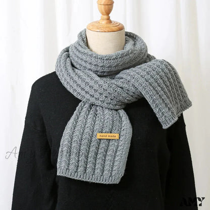 Thick Knitted Cashmere Lady Korean Style Winter Scarf Dark Grey