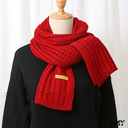 Thick Knitted Cashmere Lady Korean Style Winter Scarf Dark Red