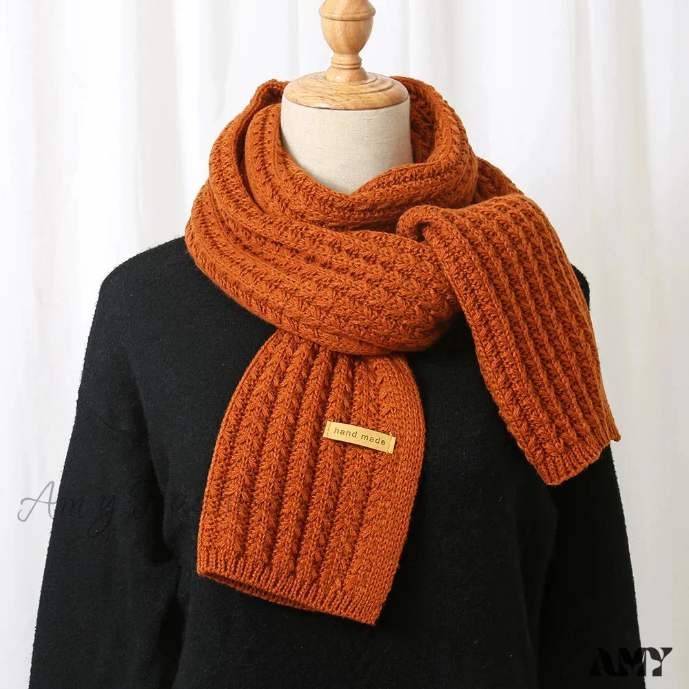 Thick Knitted Cashmere Lady Korean Style Winter Scarf Orange