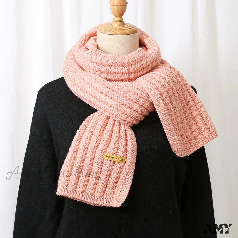 Thick Knitted Cashmere Lady Korean Style Winter Scarf Pink