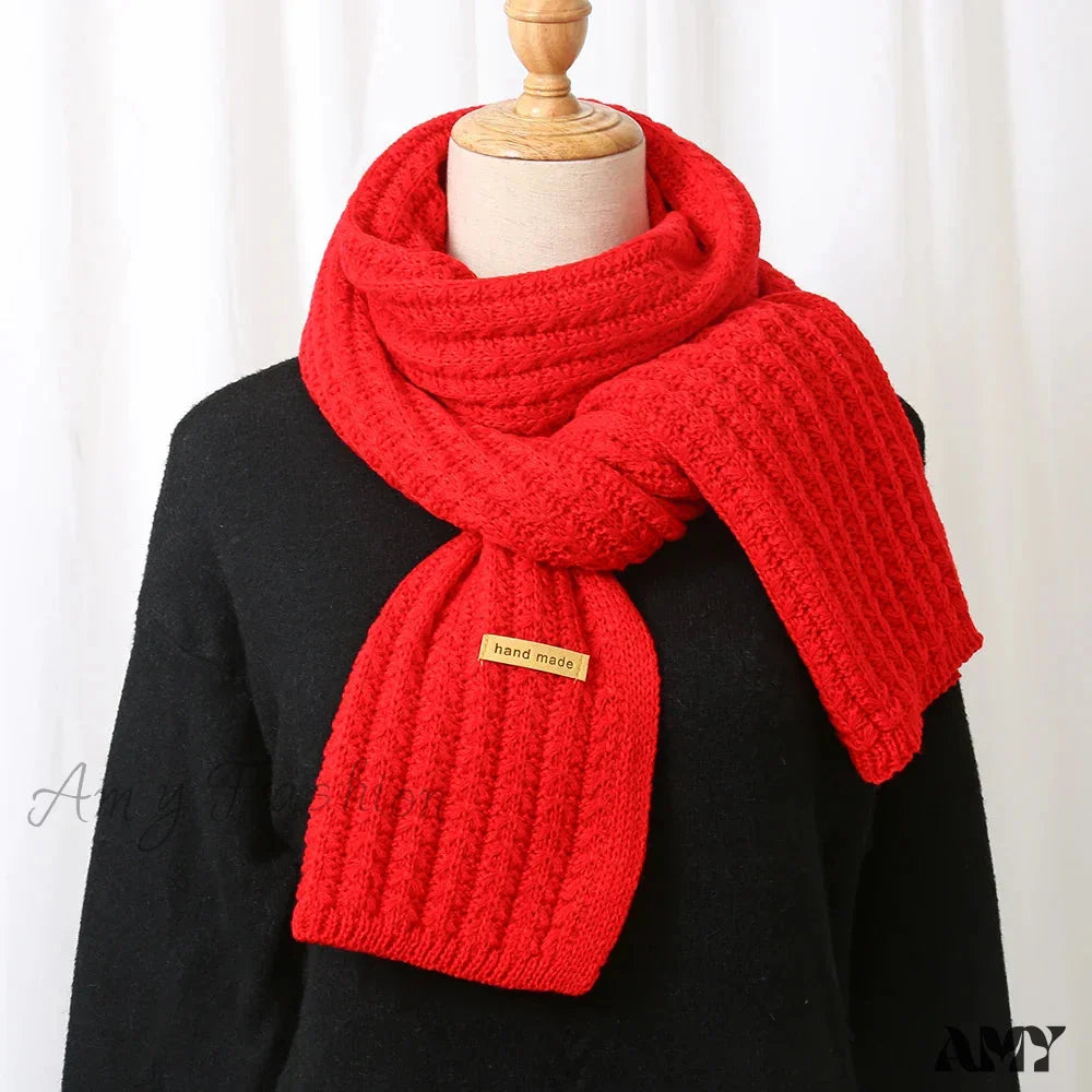 Thick Knitted Cashmere Lady Korean Style Winter Scarf Red